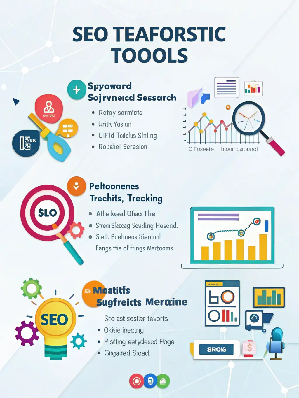 A visually appealing graphic representing the structure of a comprehensive SEO course, highlighting key modules and learning objectives, used to attract potential students.