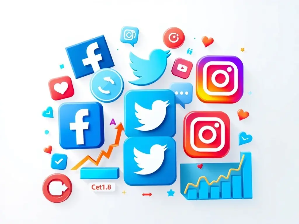 A vibrant image showcasing various social media platforms and ad creatives, highlighting the agency's expertise in social media marketing and advertising.