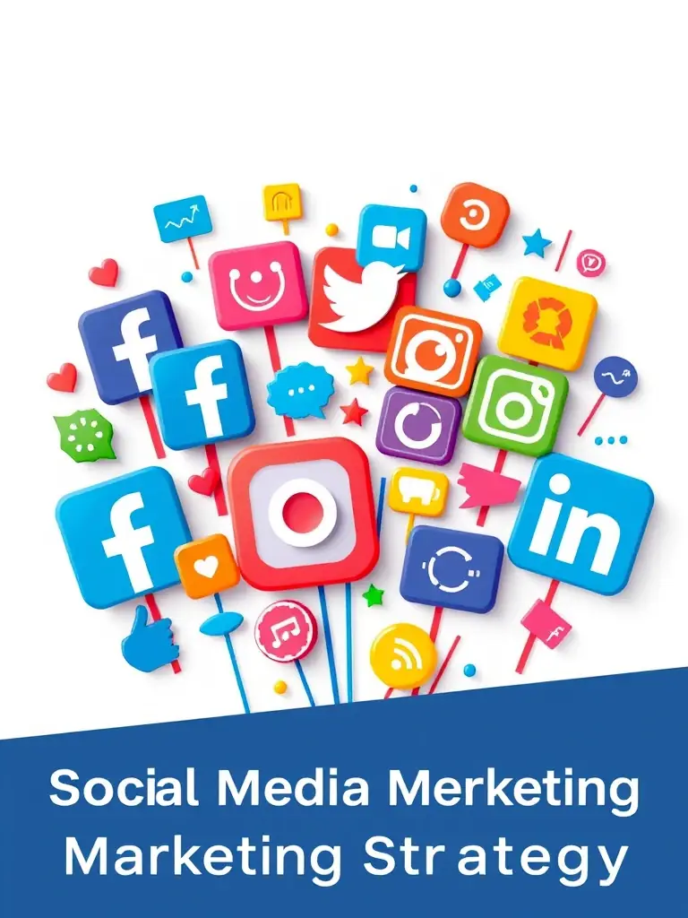 A dynamic image of various social media icons (Facebook, Instagram, Twitter, LinkedIn) arranged creatively, symbolizing social media marketing.